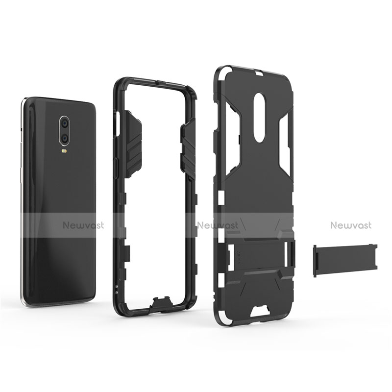 Silicone Matte Finish and Plastic Back Cover Case with Stand for OnePlus 7