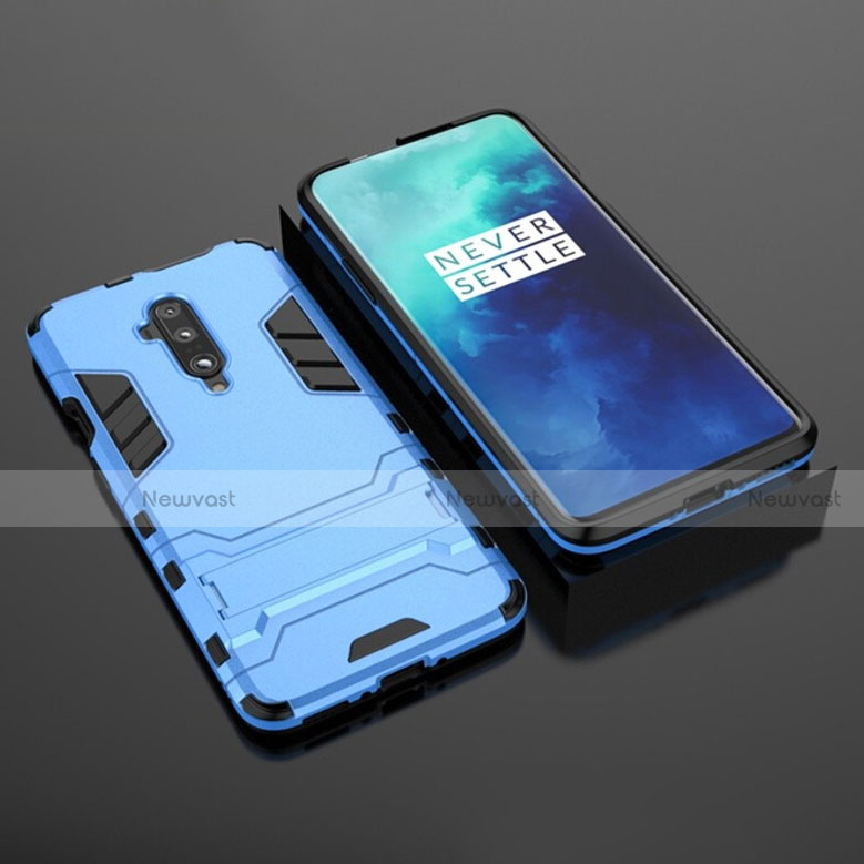 Silicone Matte Finish and Plastic Back Cover Case with Stand for OnePlus 7T Pro Sky Blue