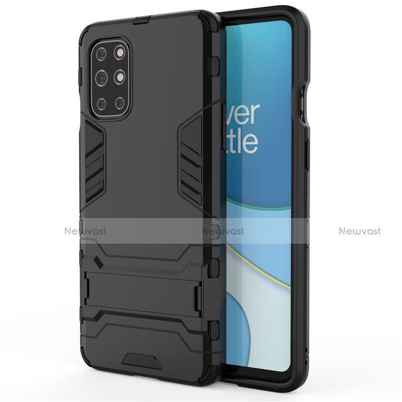 Silicone Matte Finish and Plastic Back Cover Case with Stand for OnePlus 8T 5G Black