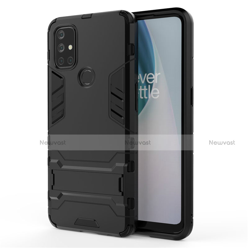 Silicone Matte Finish and Plastic Back Cover Case with Stand for OnePlus Nord N10 5G Black