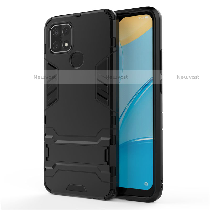 Silicone Matte Finish and Plastic Back Cover Case with Stand for Oppo A15 Black