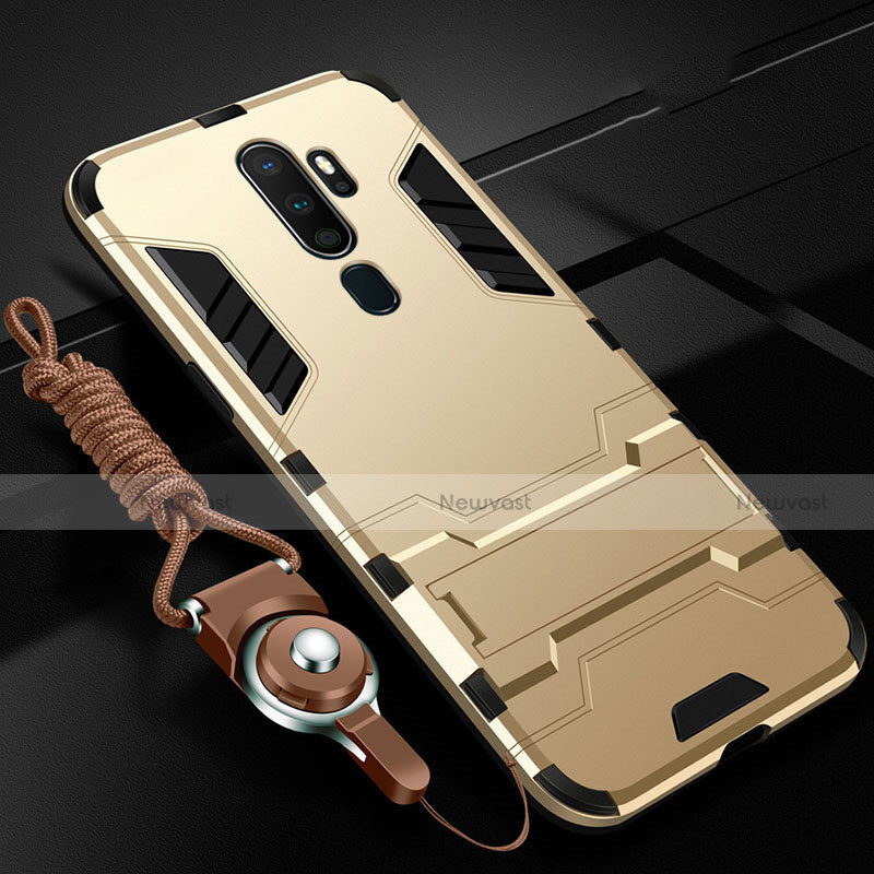 Silicone Matte Finish and Plastic Back Cover Case with Stand for Oppo A5 (2020) Gold