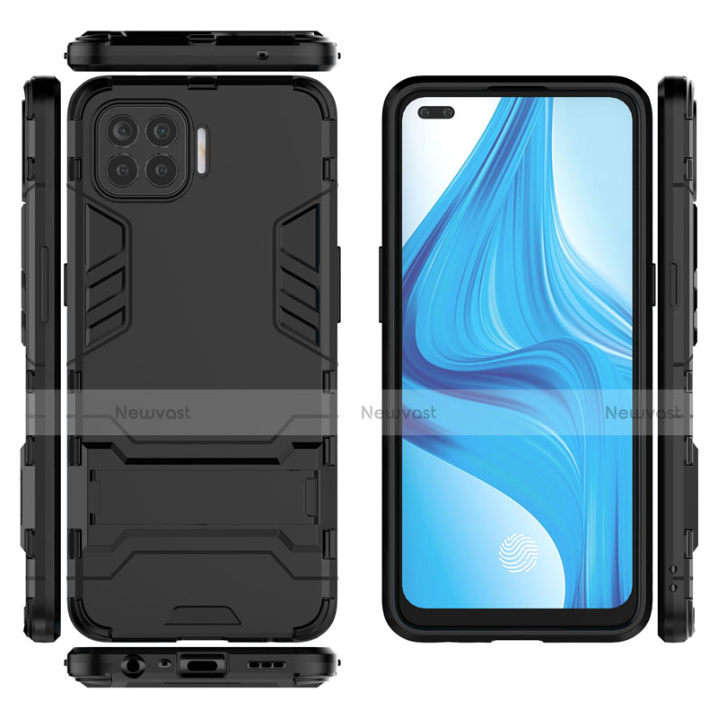 Silicone Matte Finish and Plastic Back Cover Case with Stand for Oppo F17 Pro