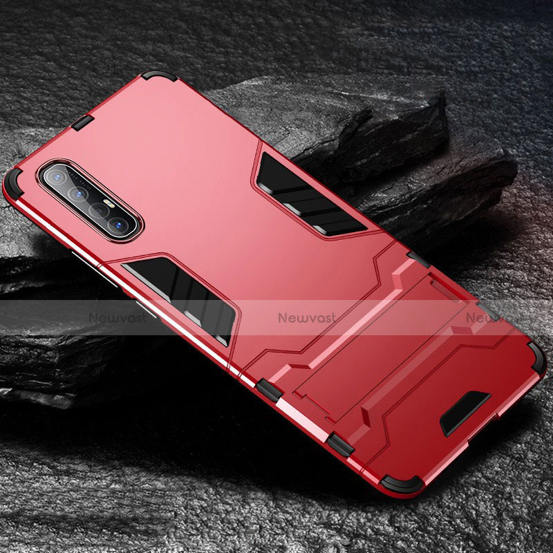 Silicone Matte Finish and Plastic Back Cover Case with Stand for Oppo Find X2 Neo Red