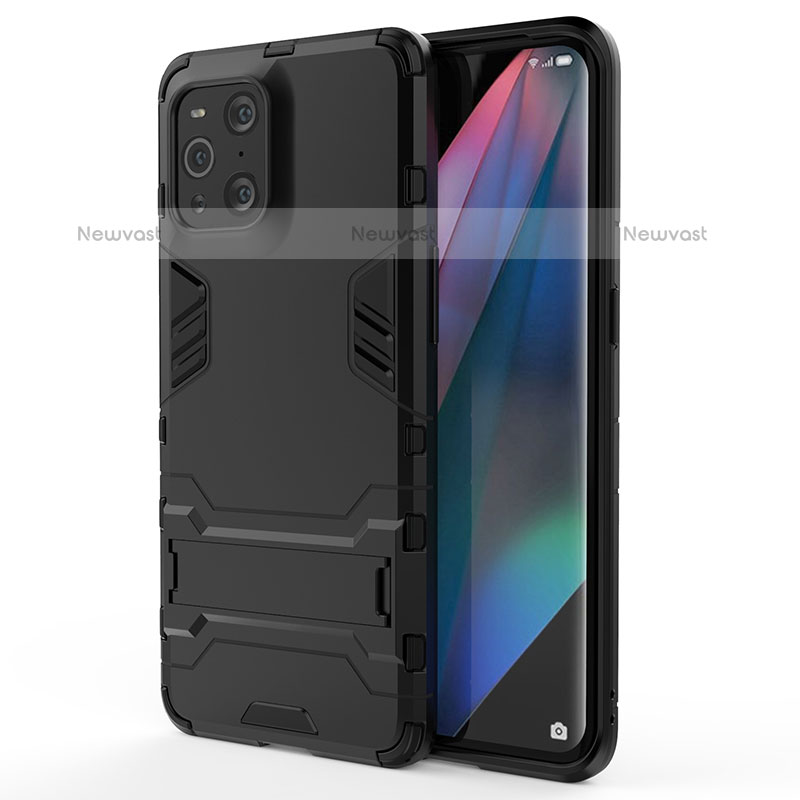 Silicone Matte Finish and Plastic Back Cover Case with Stand for Oppo Find X3 Pro 5G