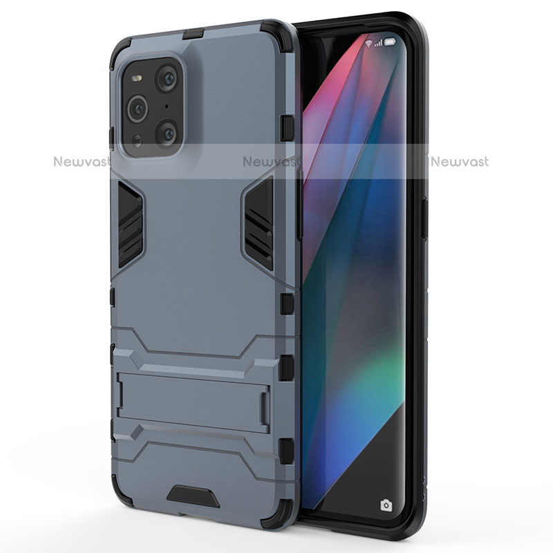Silicone Matte Finish and Plastic Back Cover Case with Stand for Oppo Find X3 Pro 5G