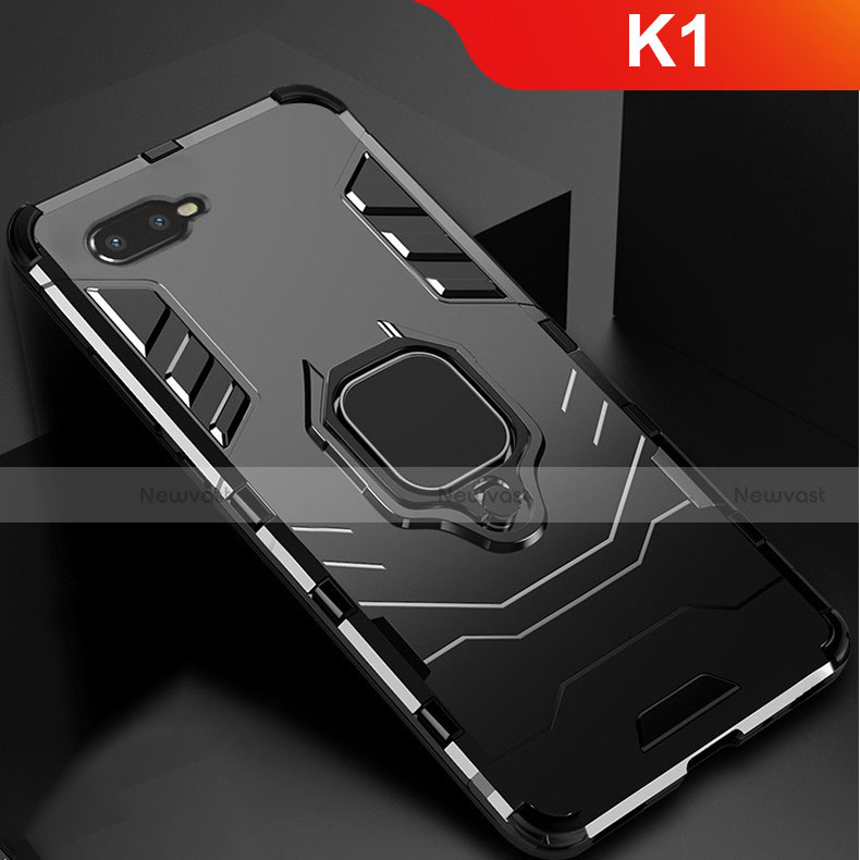 Silicone Matte Finish and Plastic Back Cover Case with Stand for Oppo K1 Black