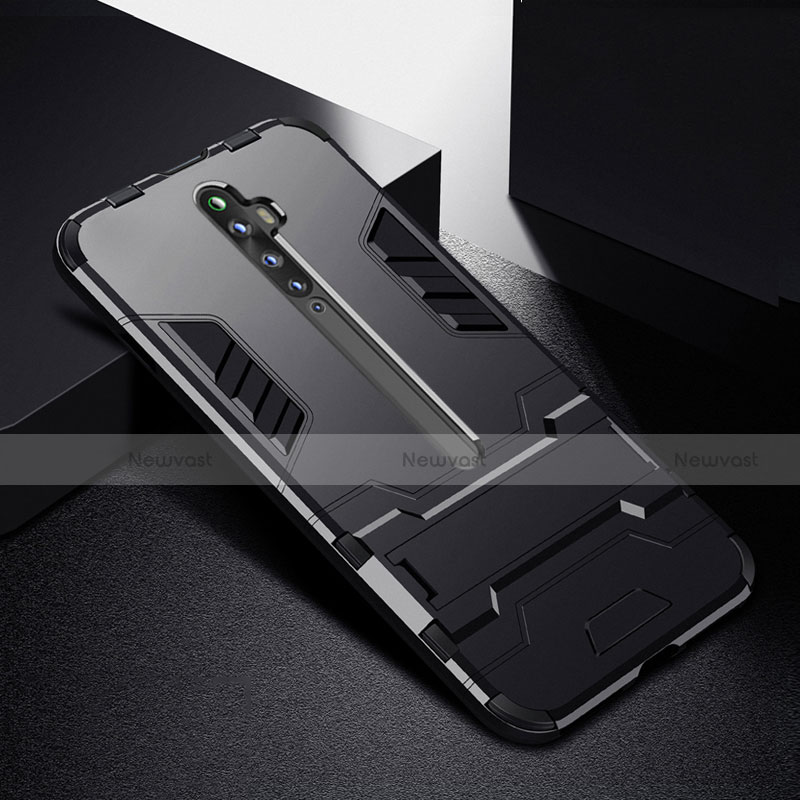 Silicone Matte Finish and Plastic Back Cover Case with Stand for Oppo Reno2 Z Black