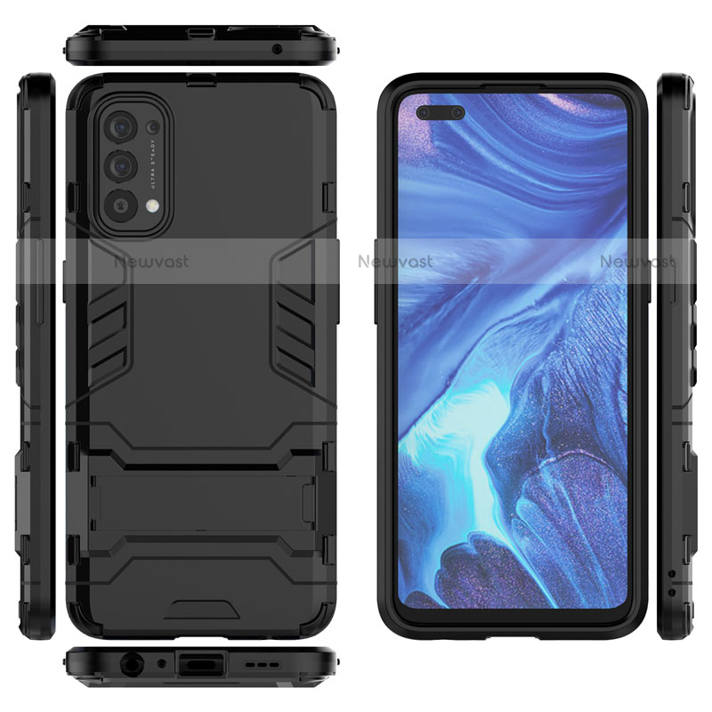 Silicone Matte Finish and Plastic Back Cover Case with Stand for Oppo Reno4 4G