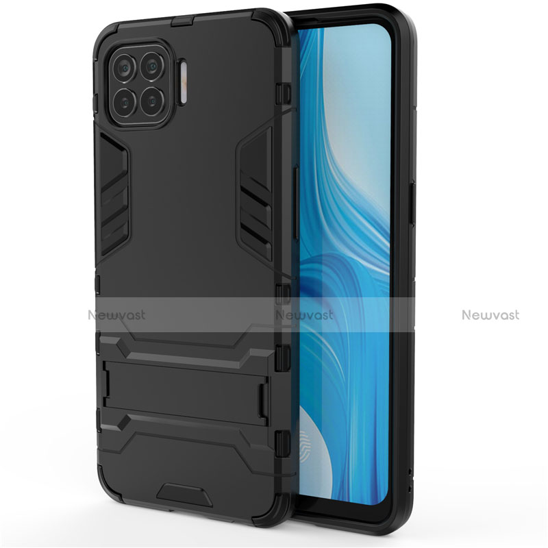 Silicone Matte Finish and Plastic Back Cover Case with Stand for Oppo Reno4 F Black