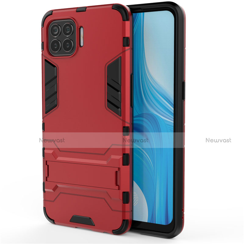 Silicone Matte Finish and Plastic Back Cover Case with Stand for Oppo Reno4 F Red