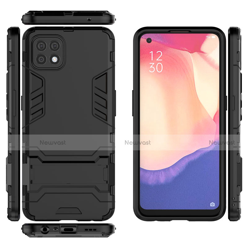 Silicone Matte Finish and Plastic Back Cover Case with Stand for Oppo Reno4 SE 5G