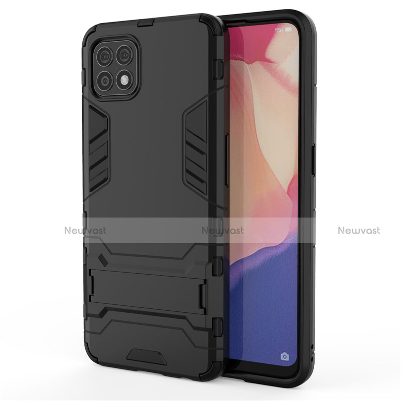 Silicone Matte Finish and Plastic Back Cover Case with Stand for Oppo Reno4 SE 5G Black