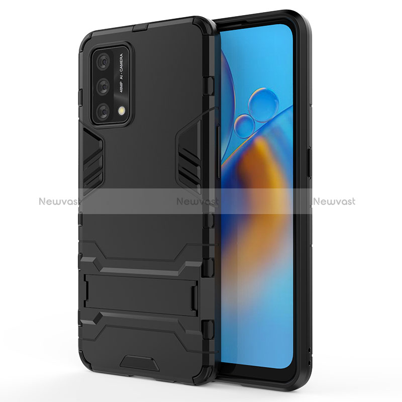 Silicone Matte Finish and Plastic Back Cover Case with Stand for Oppo Reno6 Lite Black