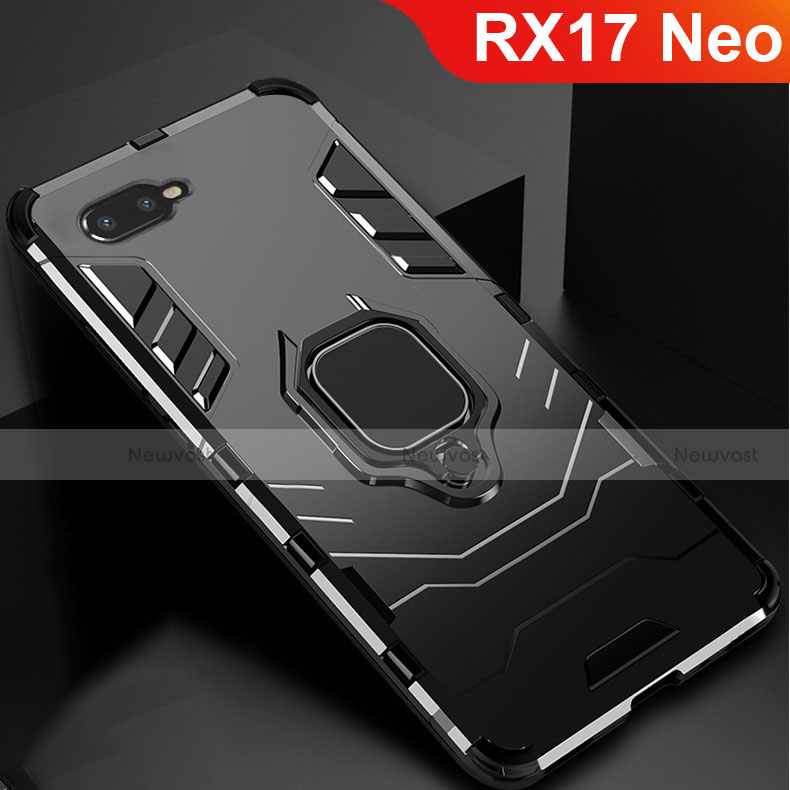 Silicone Matte Finish and Plastic Back Cover Case with Stand for Oppo RX17 Neo Black