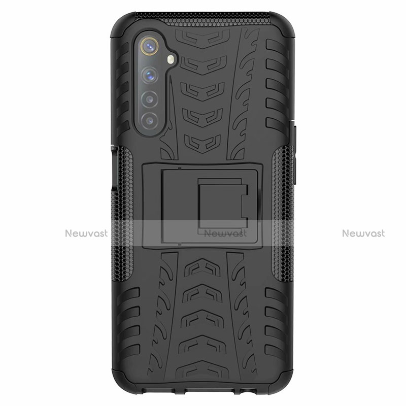 Silicone Matte Finish and Plastic Back Cover Case with Stand for Realme 6 Black