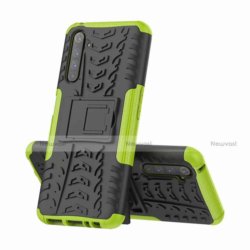 Silicone Matte Finish and Plastic Back Cover Case with Stand for Realme 6 Pro Green