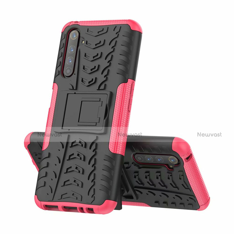 Silicone Matte Finish and Plastic Back Cover Case with Stand for Realme 6 Pro Pink