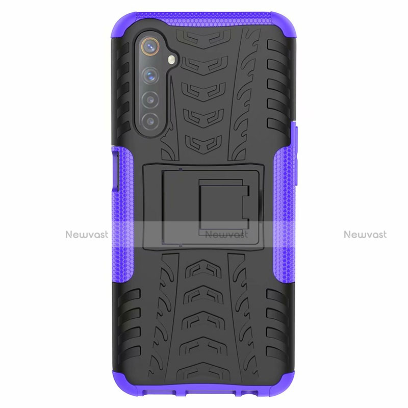 Silicone Matte Finish and Plastic Back Cover Case with Stand for Realme 6 Purple