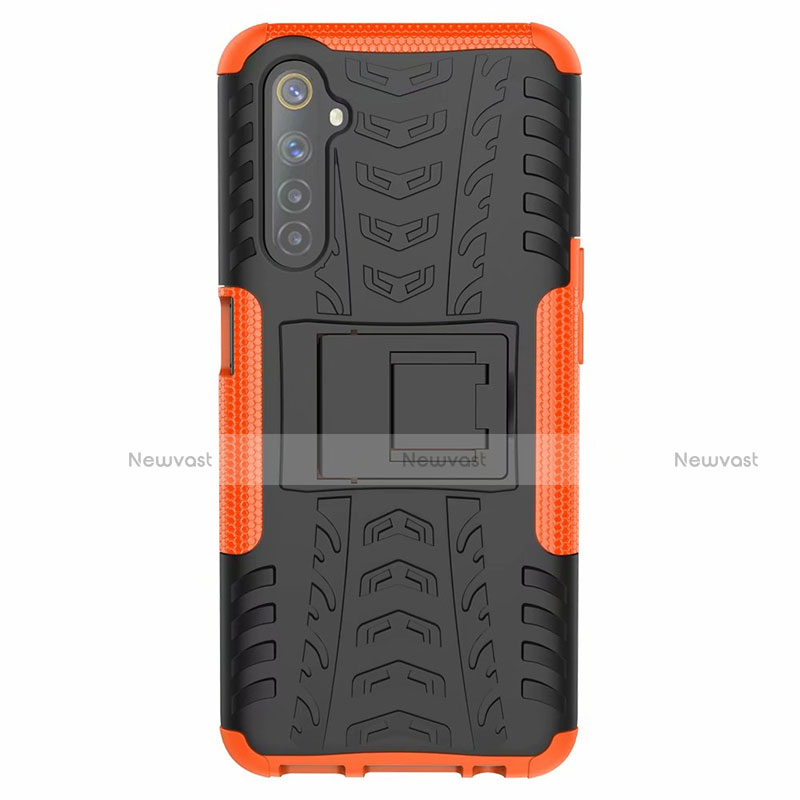 Silicone Matte Finish and Plastic Back Cover Case with Stand for Realme 6s Orange