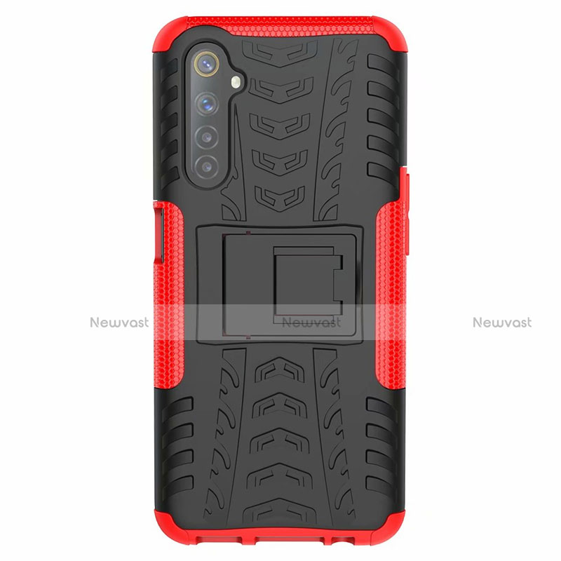 Silicone Matte Finish and Plastic Back Cover Case with Stand for Realme 6s Red