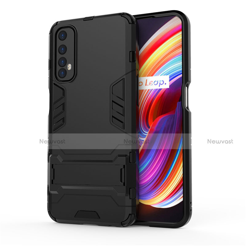 Silicone Matte Finish and Plastic Back Cover Case with Stand for Realme Narzo 20 Pro Black
