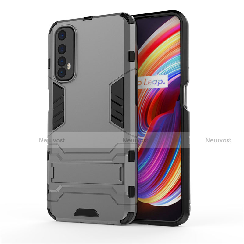 Silicone Matte Finish and Plastic Back Cover Case with Stand for Realme Narzo 20 Pro Gray