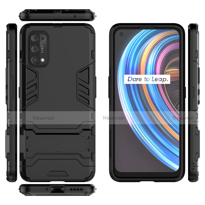 Silicone Matte Finish and Plastic Back Cover Case with Stand for Realme Q2 Pro 5G