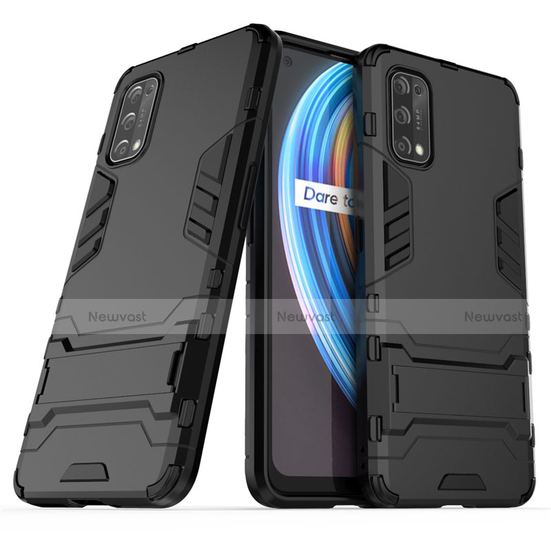 Silicone Matte Finish and Plastic Back Cover Case with Stand for Realme Q2 Pro 5G