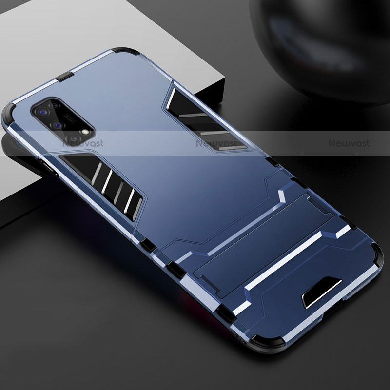 Silicone Matte Finish and Plastic Back Cover Case with Stand for Realme V5 5G Blue