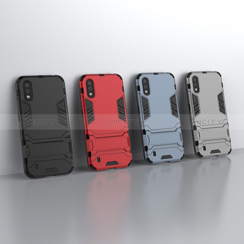 Silicone Matte Finish and Plastic Back Cover Case with Stand for Samsung Galaxy A01 SM-A015