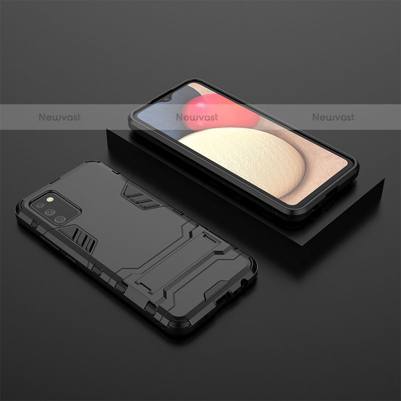 Silicone Matte Finish and Plastic Back Cover Case with Stand for Samsung Galaxy A02s Black