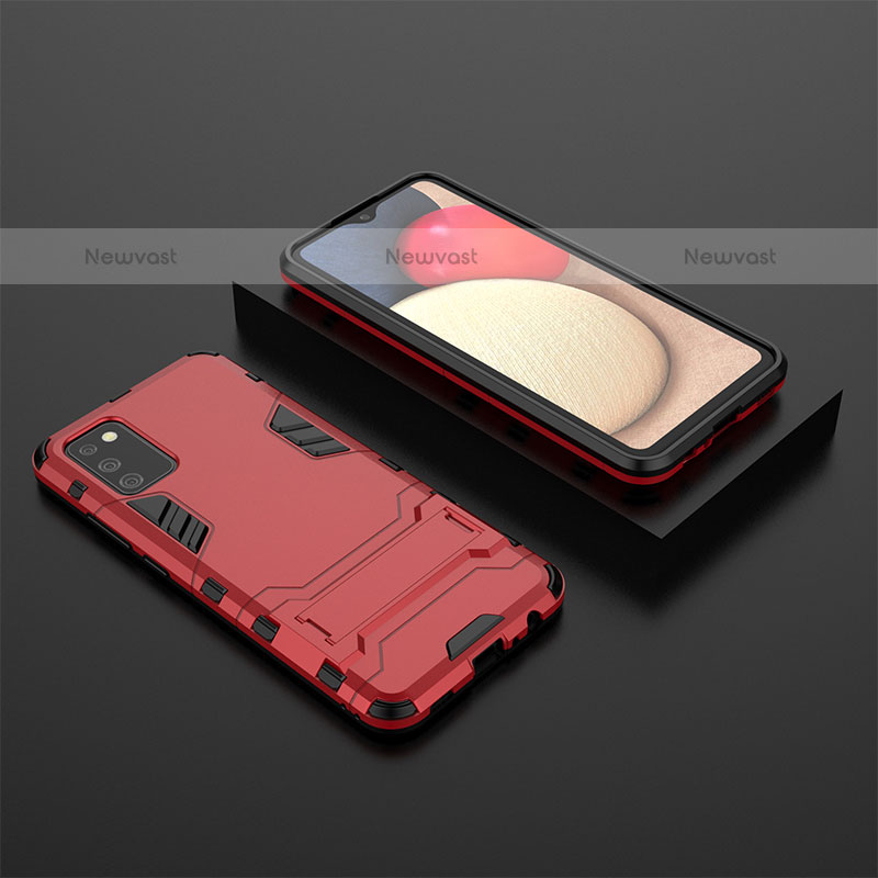 Silicone Matte Finish and Plastic Back Cover Case with Stand for Samsung Galaxy A02s Red