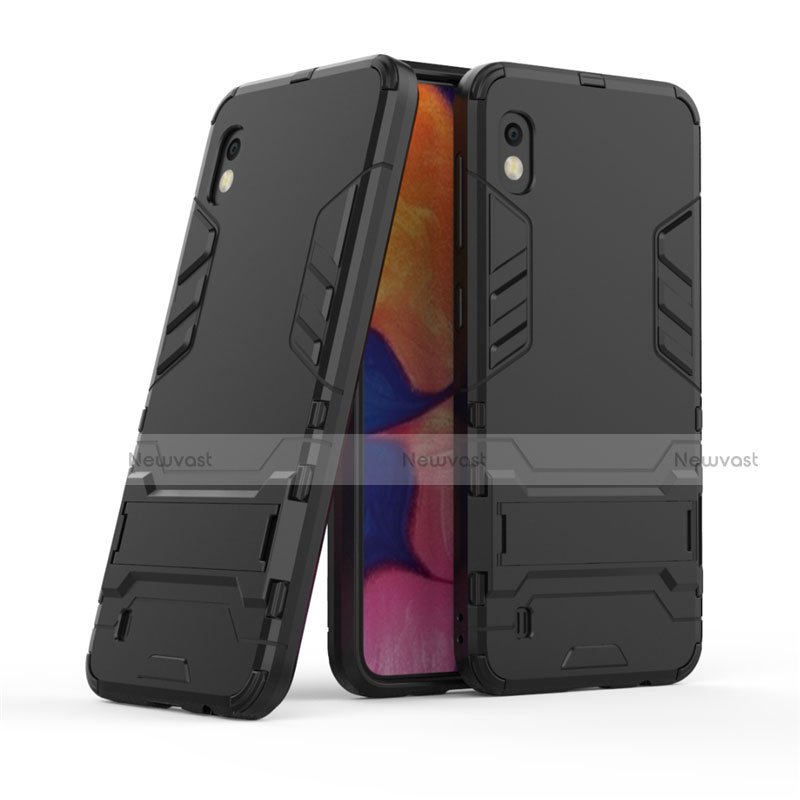 Silicone Matte Finish and Plastic Back Cover Case with Stand for Samsung Galaxy A10