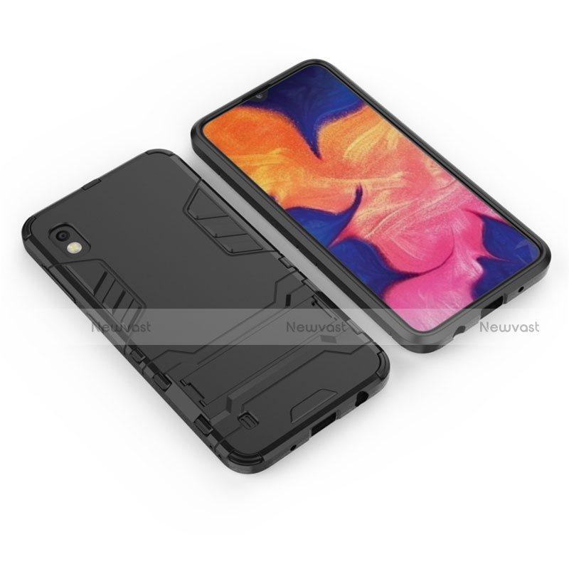 Silicone Matte Finish and Plastic Back Cover Case with Stand for Samsung Galaxy A10