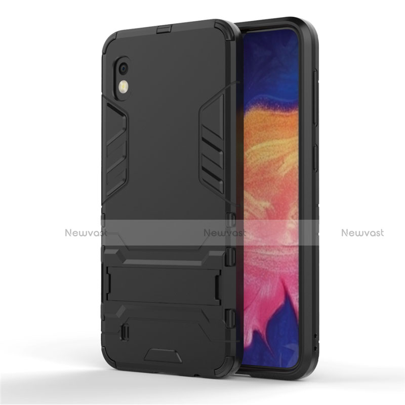 Silicone Matte Finish and Plastic Back Cover Case with Stand for Samsung Galaxy A10 Black