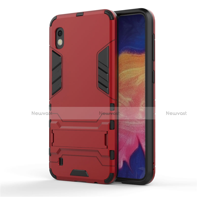 Silicone Matte Finish and Plastic Back Cover Case with Stand for Samsung Galaxy A10 Red