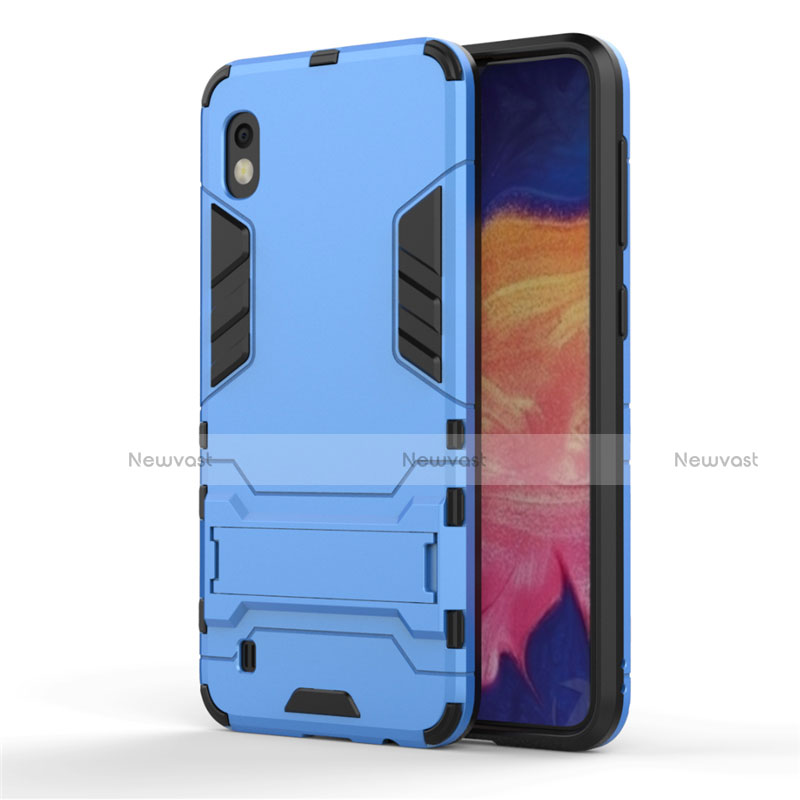 Silicone Matte Finish and Plastic Back Cover Case with Stand for Samsung Galaxy A10 Sky Blue