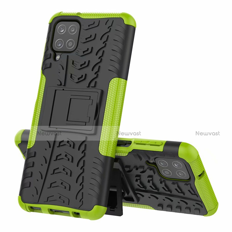 Silicone Matte Finish and Plastic Back Cover Case with Stand for Samsung Galaxy A12 Green