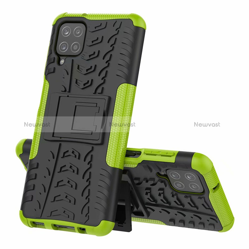 Silicone Matte Finish and Plastic Back Cover Case with Stand for Samsung Galaxy A12 Nacho Green