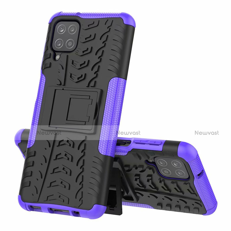 Silicone Matte Finish and Plastic Back Cover Case with Stand for Samsung Galaxy A12 Purple