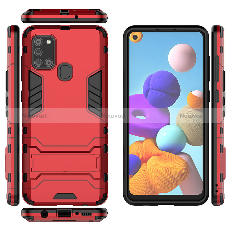 Silicone Matte Finish and Plastic Back Cover Case with Stand for Samsung Galaxy A21s