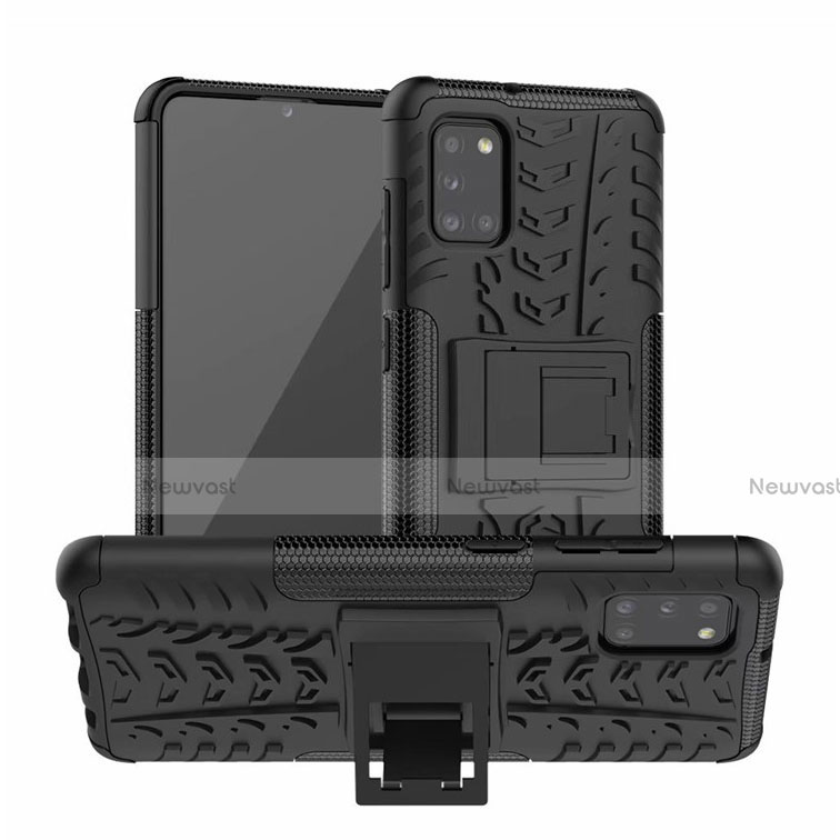 Silicone Matte Finish and Plastic Back Cover Case with Stand for Samsung Galaxy A31 Black