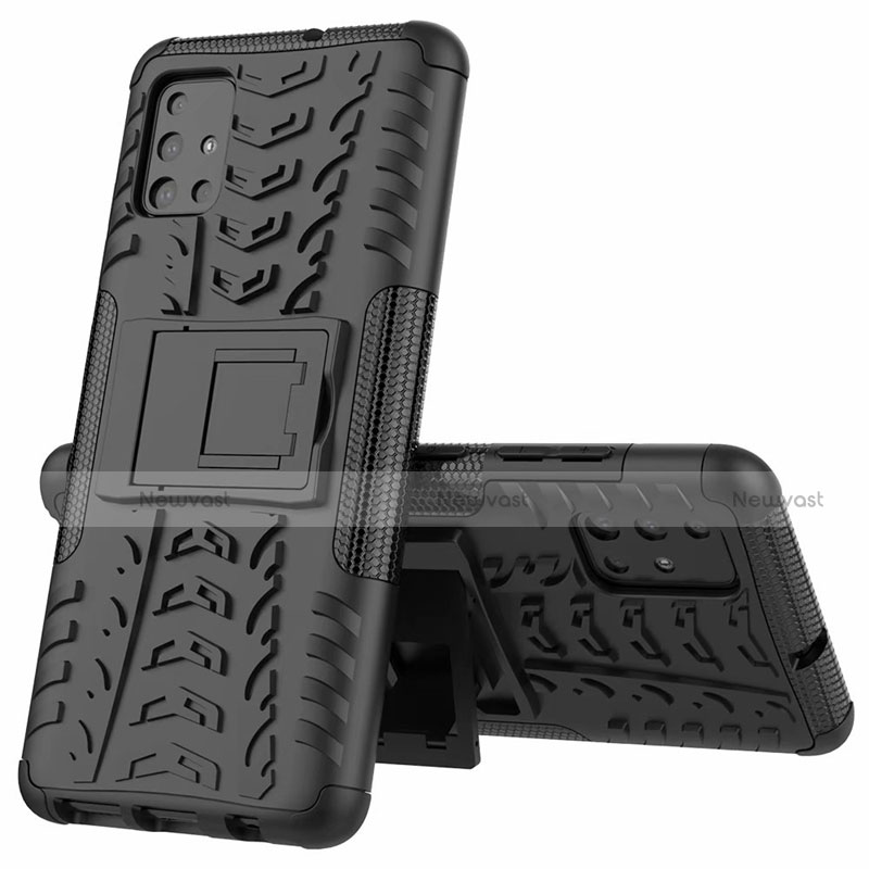 Silicone Matte Finish and Plastic Back Cover Case with Stand for Samsung Galaxy A51 4G Black
