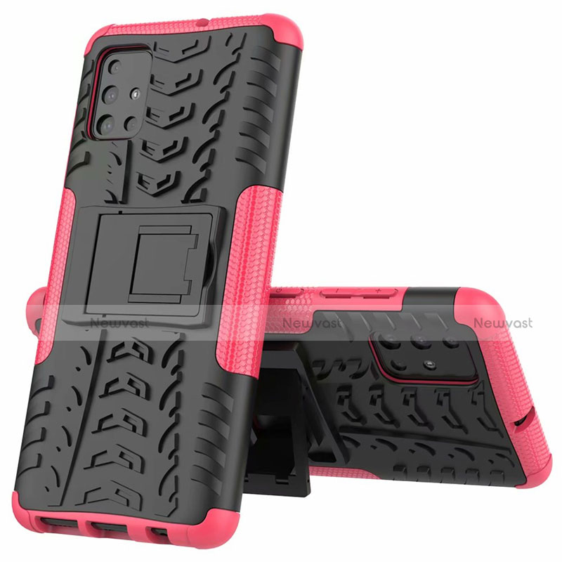 Silicone Matte Finish and Plastic Back Cover Case with Stand for Samsung Galaxy A51 4G Pink