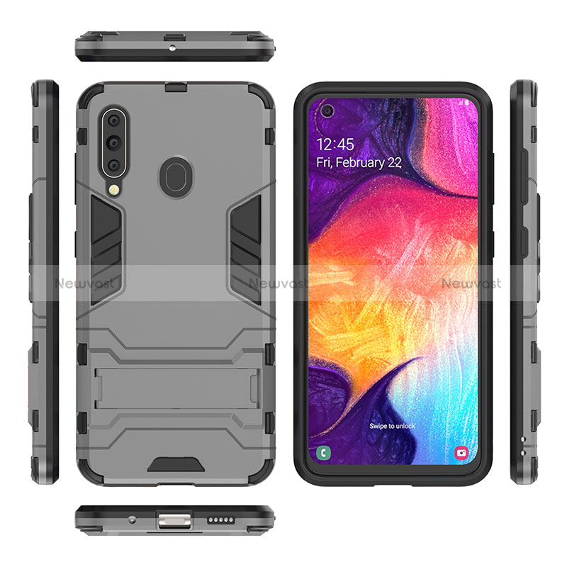 Silicone Matte Finish and Plastic Back Cover Case with Stand for Samsung Galaxy A60