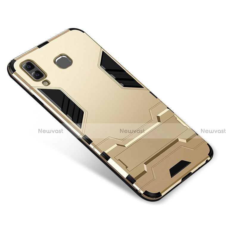 Silicone Matte Finish and Plastic Back Cover Case with Stand for Samsung Galaxy A8 Star Gold