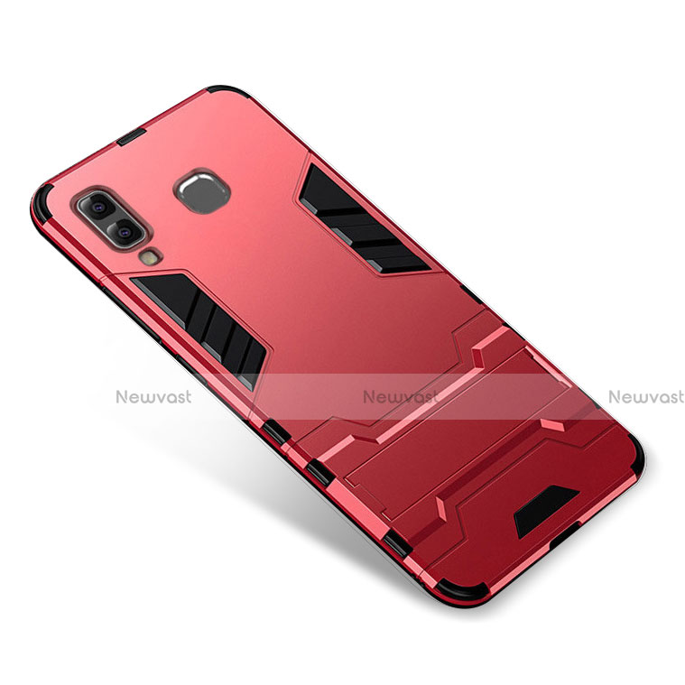 Silicone Matte Finish and Plastic Back Cover Case with Stand for Samsung Galaxy A8 Star Red