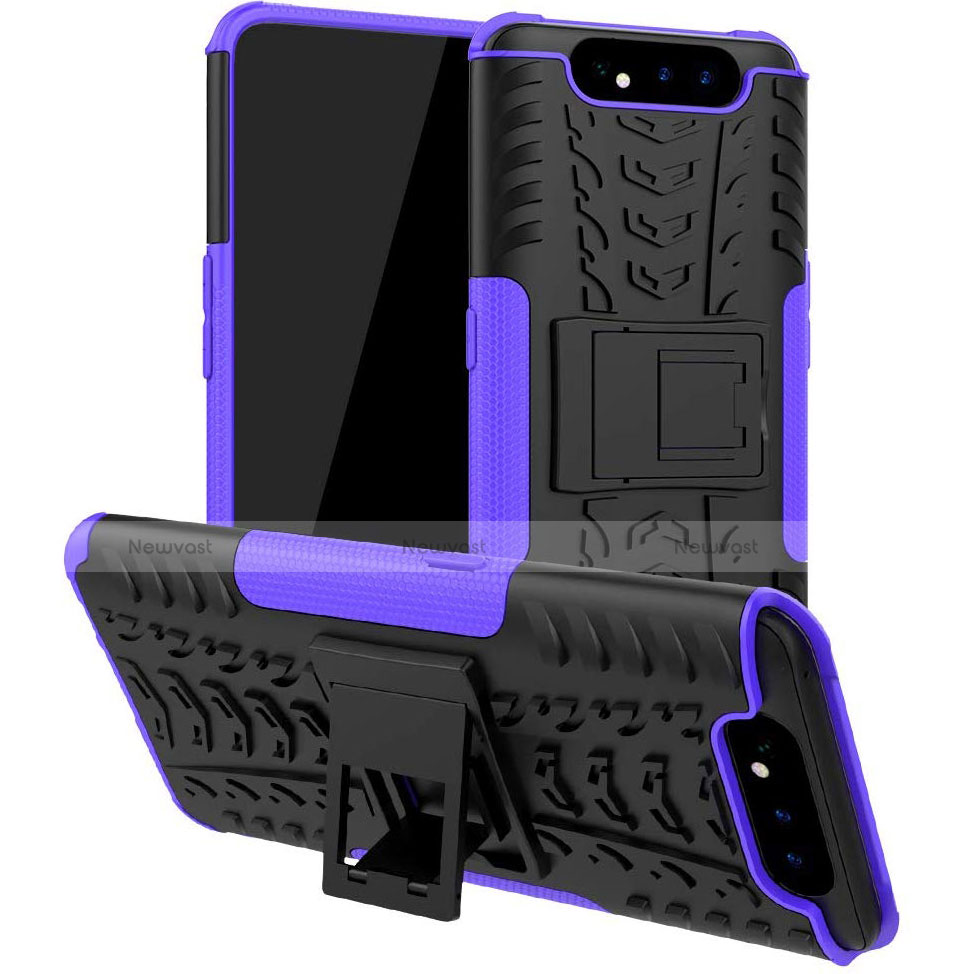 Silicone Matte Finish and Plastic Back Cover Case with Stand for Samsung Galaxy A80