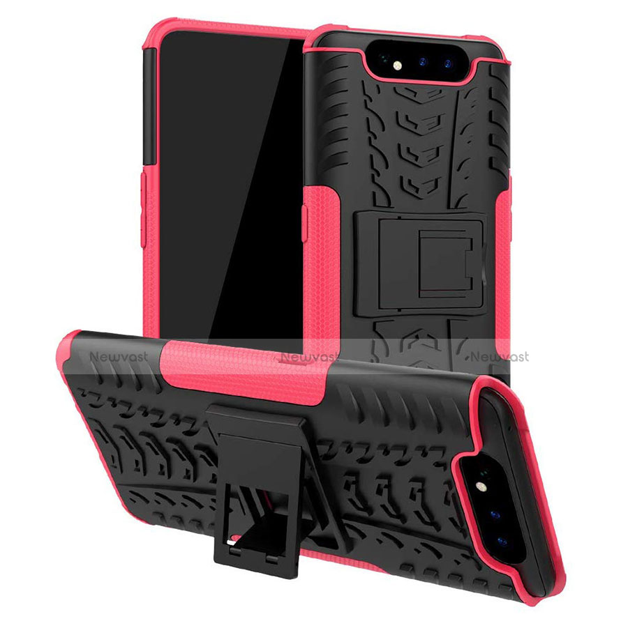 Silicone Matte Finish and Plastic Back Cover Case with Stand for Samsung Galaxy A80